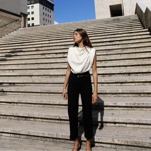 Zara Black Cropped Ankle Jumpsuit with Modern Silhouette